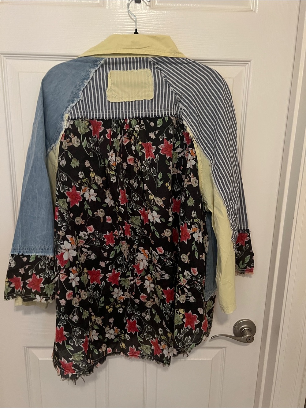 POL Patchwork Floral & Denim Mix Button-Down Shirt - Yellow/Blue/Black/Red - Picture 4 of 4